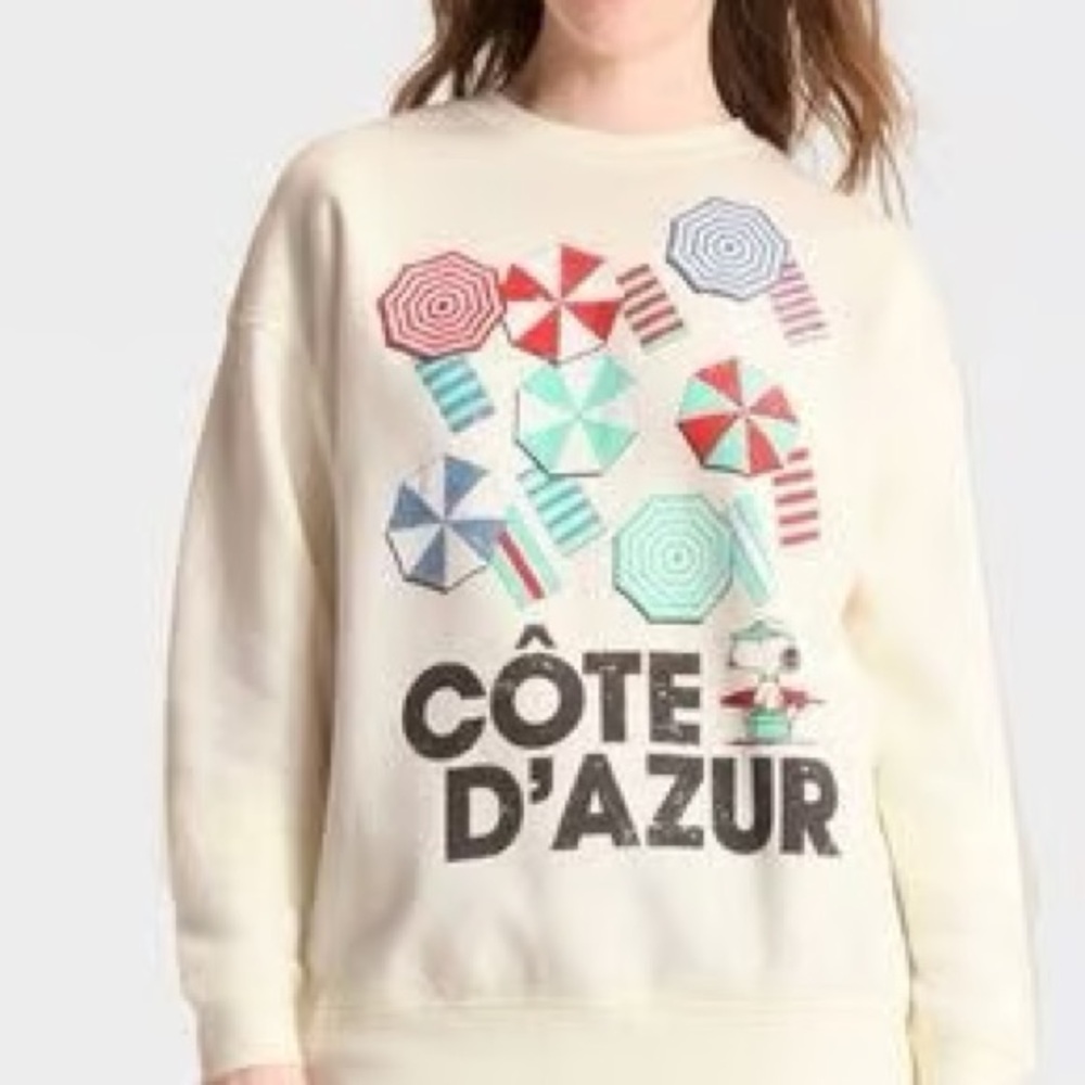 Charlie Brown Peanut XXL NEW White Cream Côté d'Azur Graphic Sweatshirt